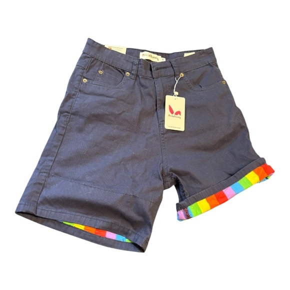 NEW Pride Bunny Roll Up Cuff Rainbow Shorts Size 10 - Picture 1 of 5